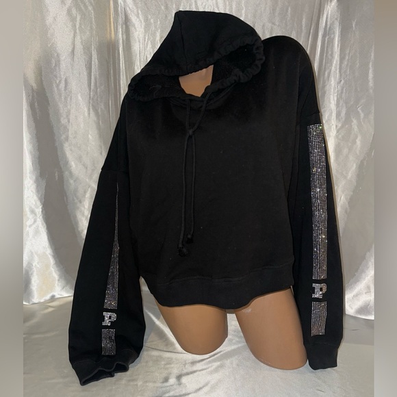 PINK Tops - Victoria’s Secret PINK pullover hoodie black rhinestone “P” XXL NWT